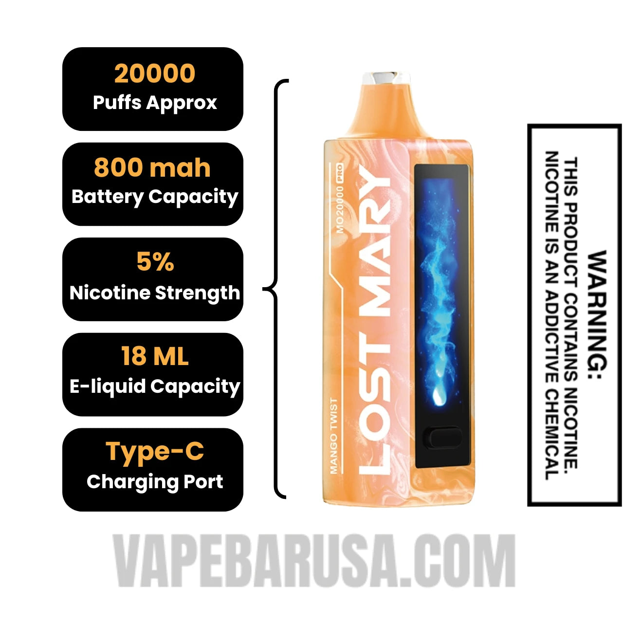 Mango_Twist_Lost_Mary_MO20000_Pro_Disposable_Vape_Specifications