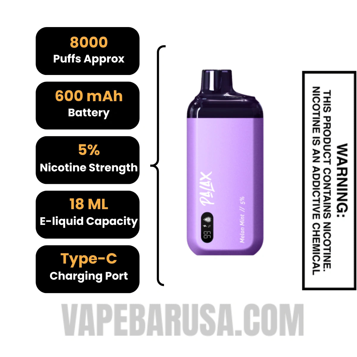 Melon Mint Palax KC8000 Disposable Vape Specifications