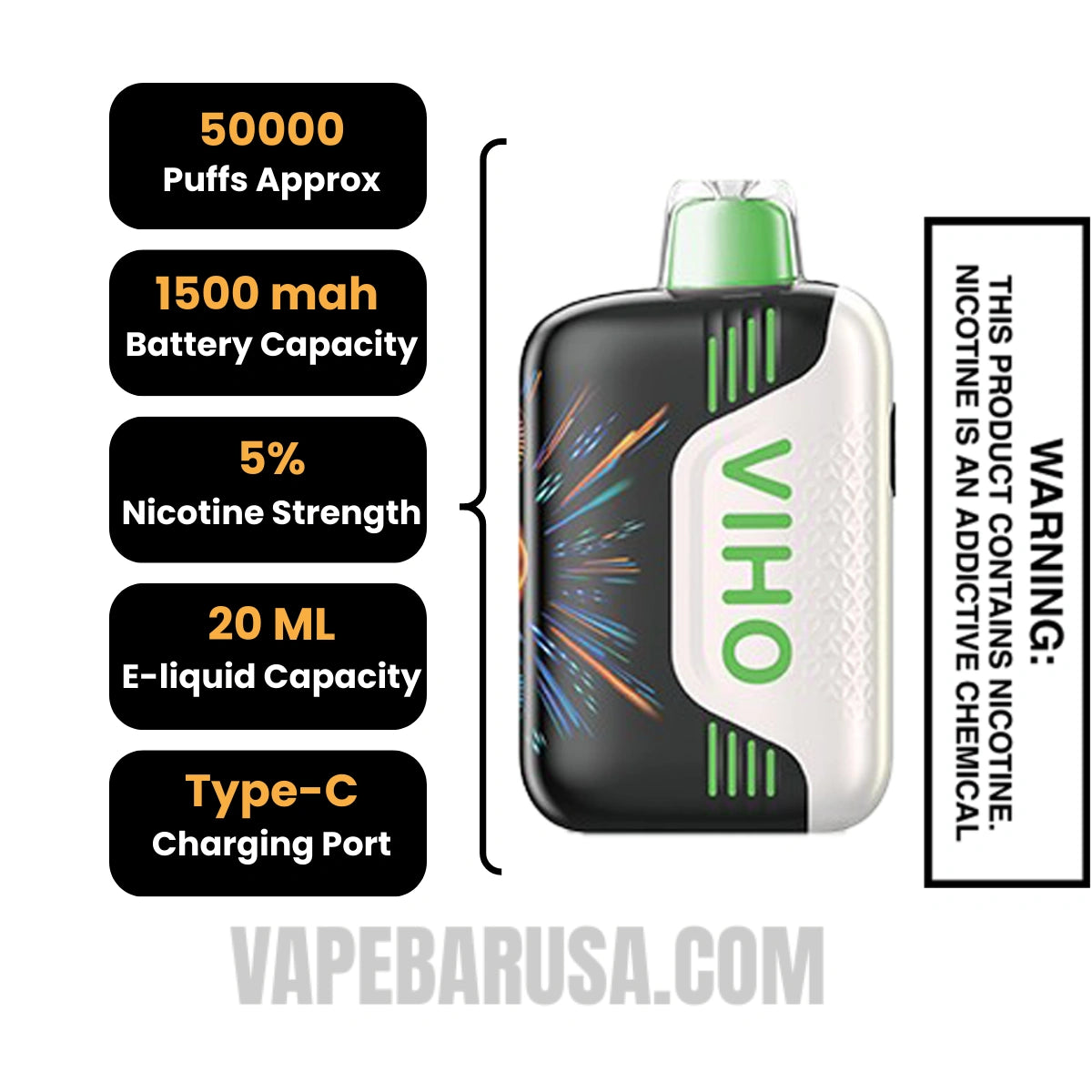 Menthol VIHO TRX 50K Disposable Vape Specifcations
