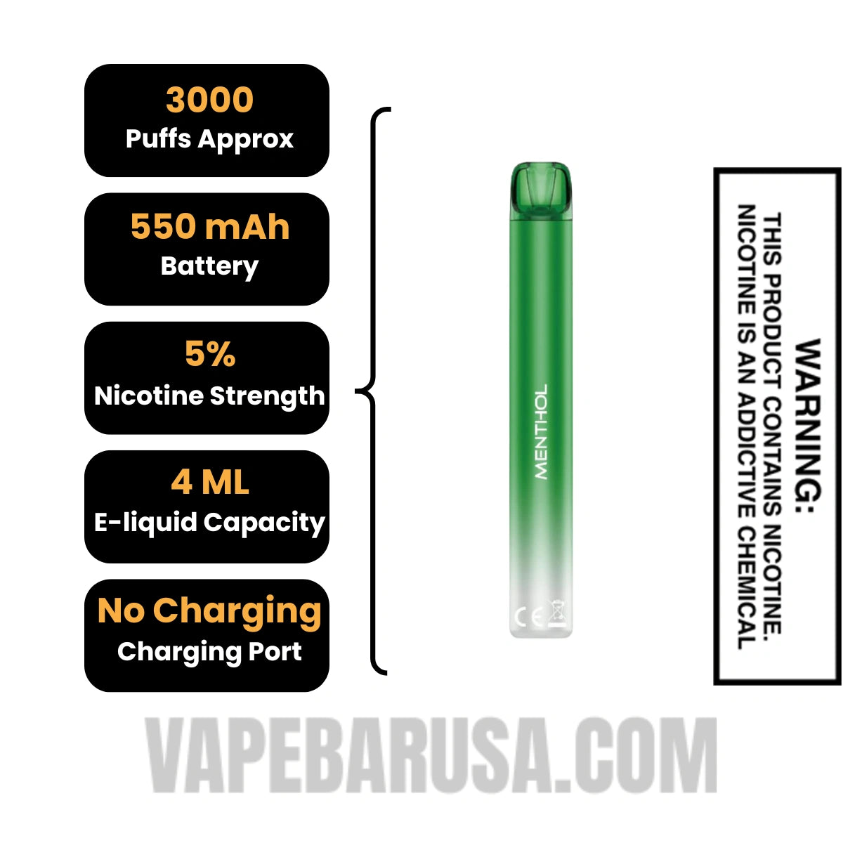 Menthol Voom Mesh 3000 Puffs Disposable Vape Specifications