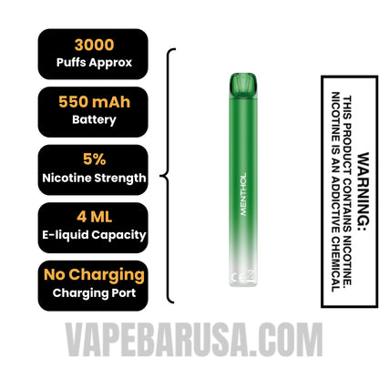 Menthol Voom Mesh 3000 Puffs Disposable Vape Specifications