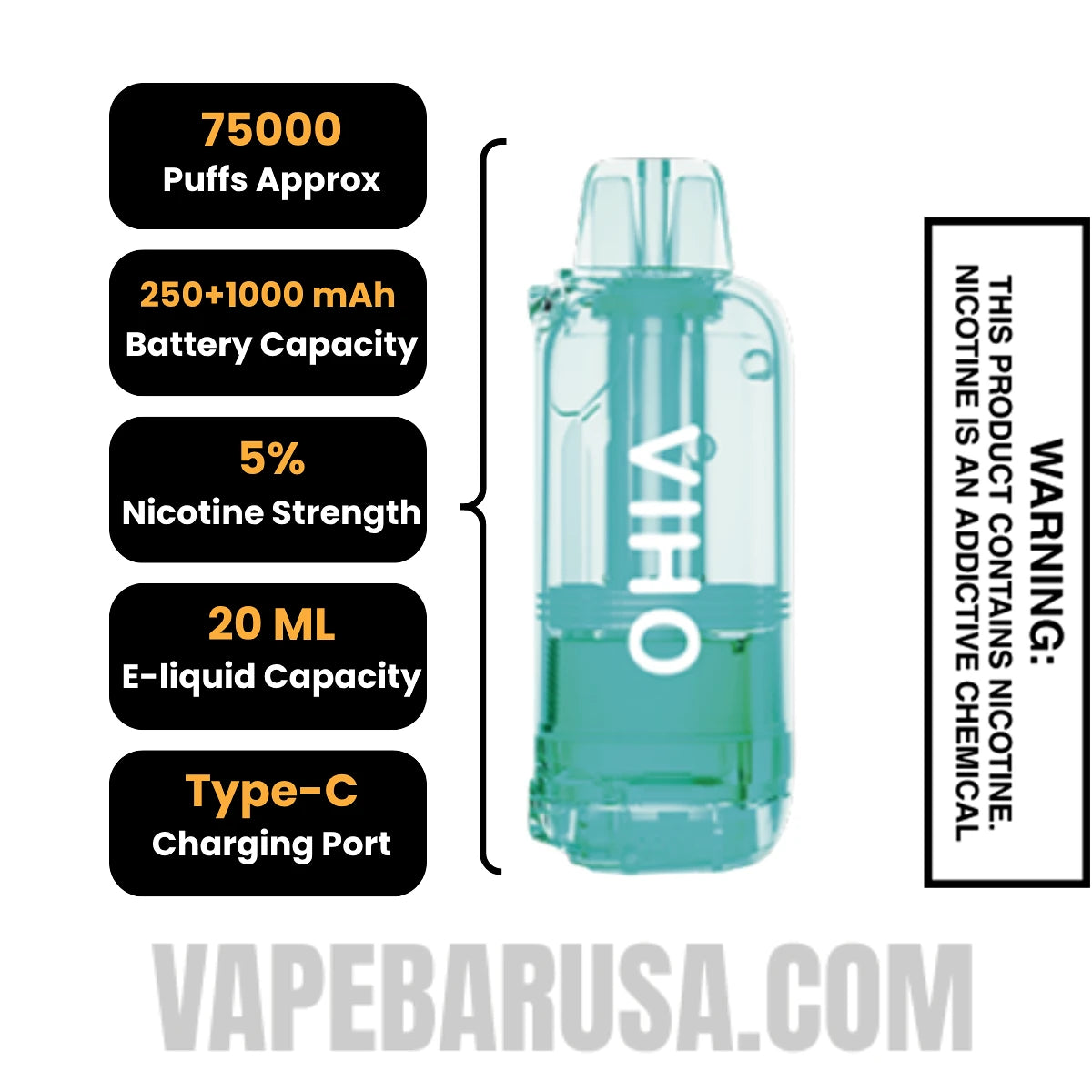 Menthol VIHO Shadow 75K Vape Pod Specifications
