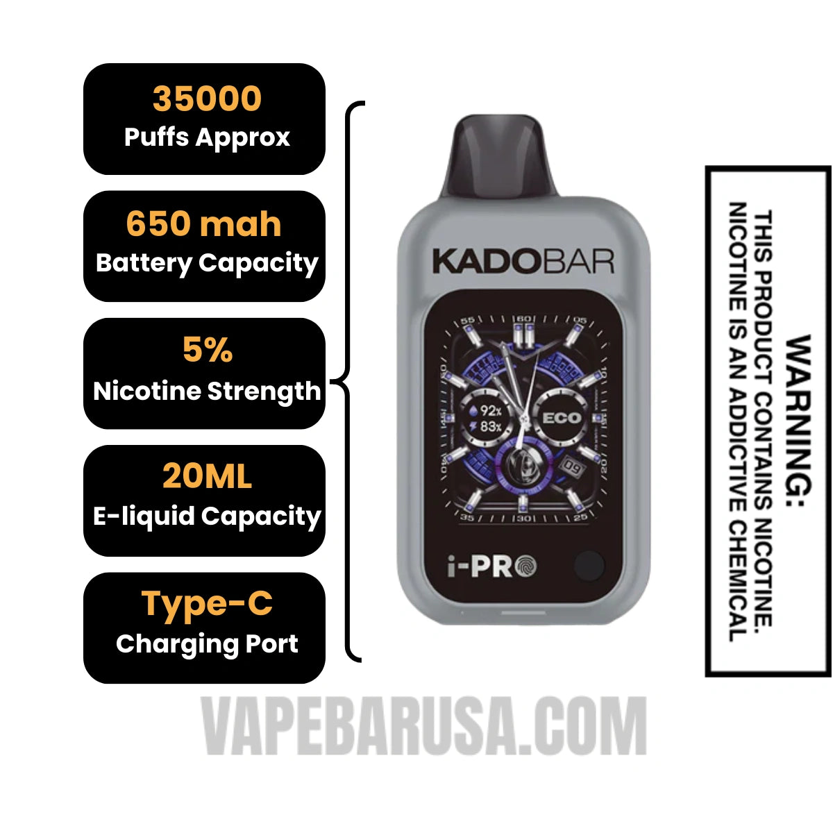 Meta Moon Kado Bar i-Pro 35K Disposable Vape Specifications
