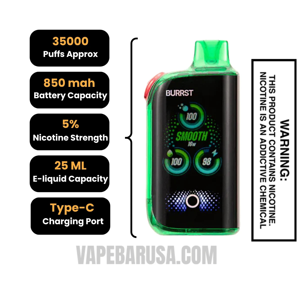 Meta Moon Fasta Burrst 35000 (Fizz Series) Vape specifications