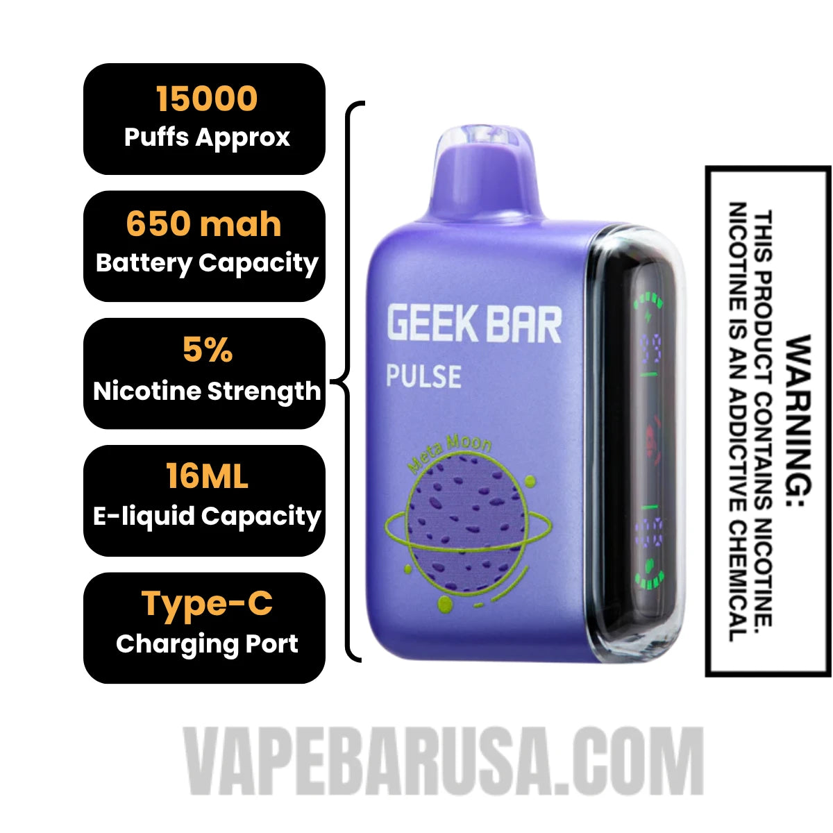 Meta Moon Geek Bar Pulse Disposable Vape Specifications