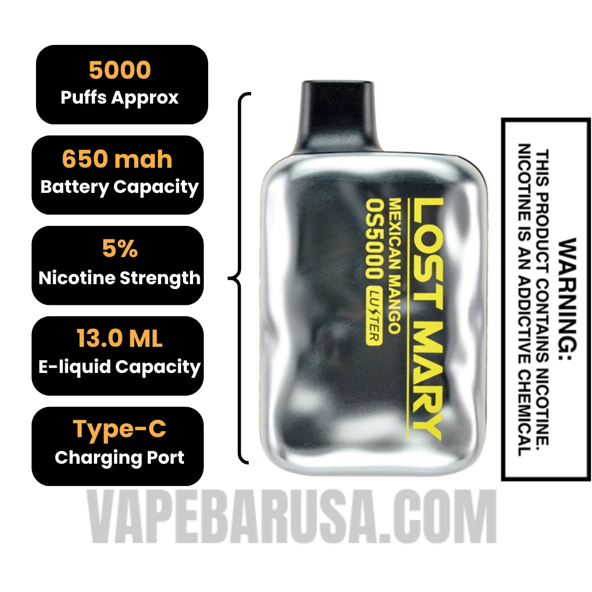 Mexican Mango Lost Mary OS5000 Luster Vape Specifications