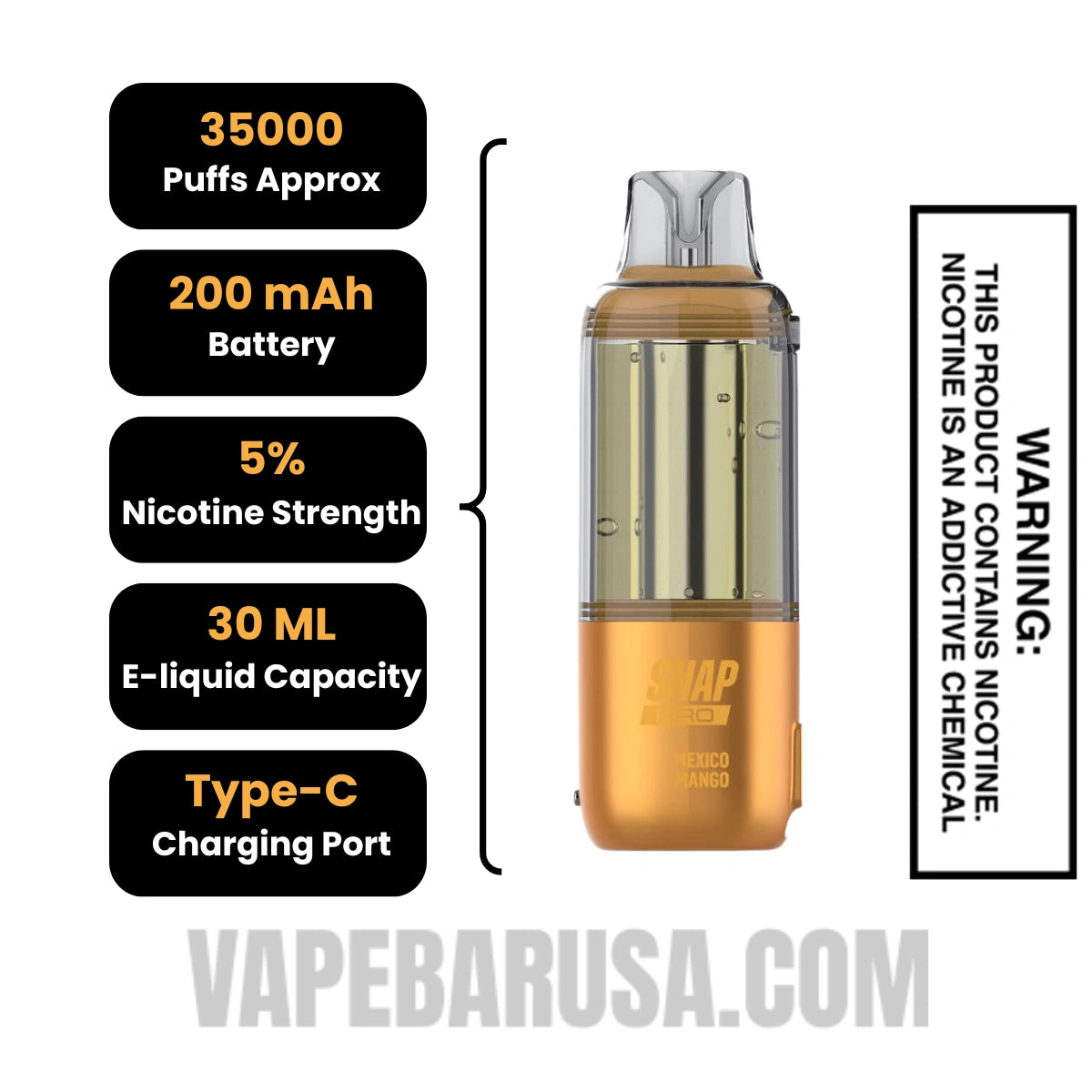 Mexico Mango Dinner Lady Snap Pro Intense 35K Pre-filled Replacement Pod Specifications