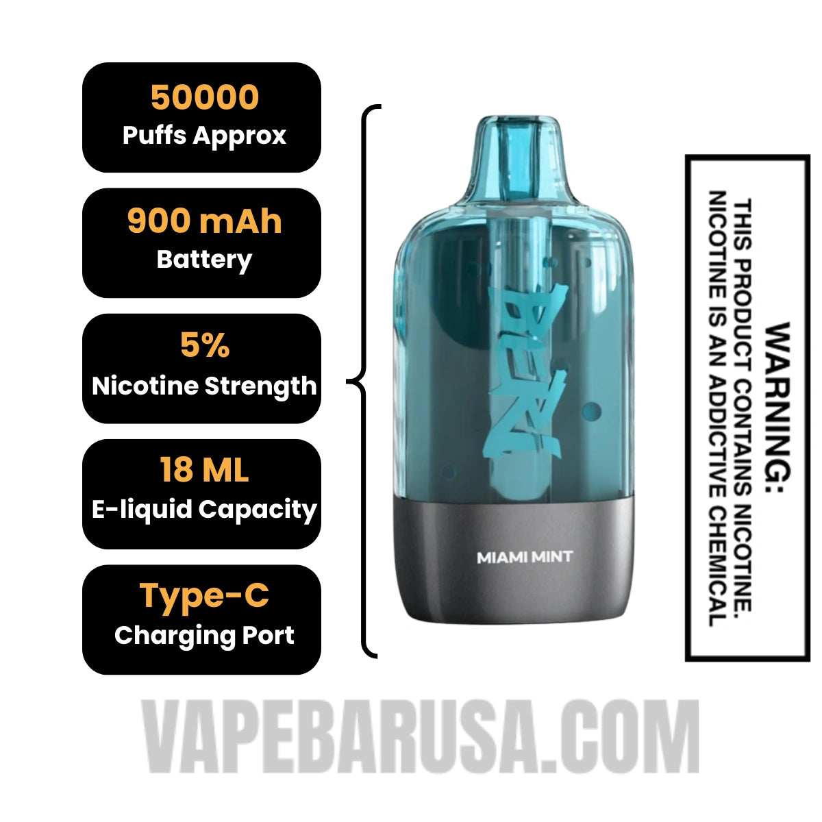 Miami Mint Beri Cliq 50K Disposable Vape Pod Specifications