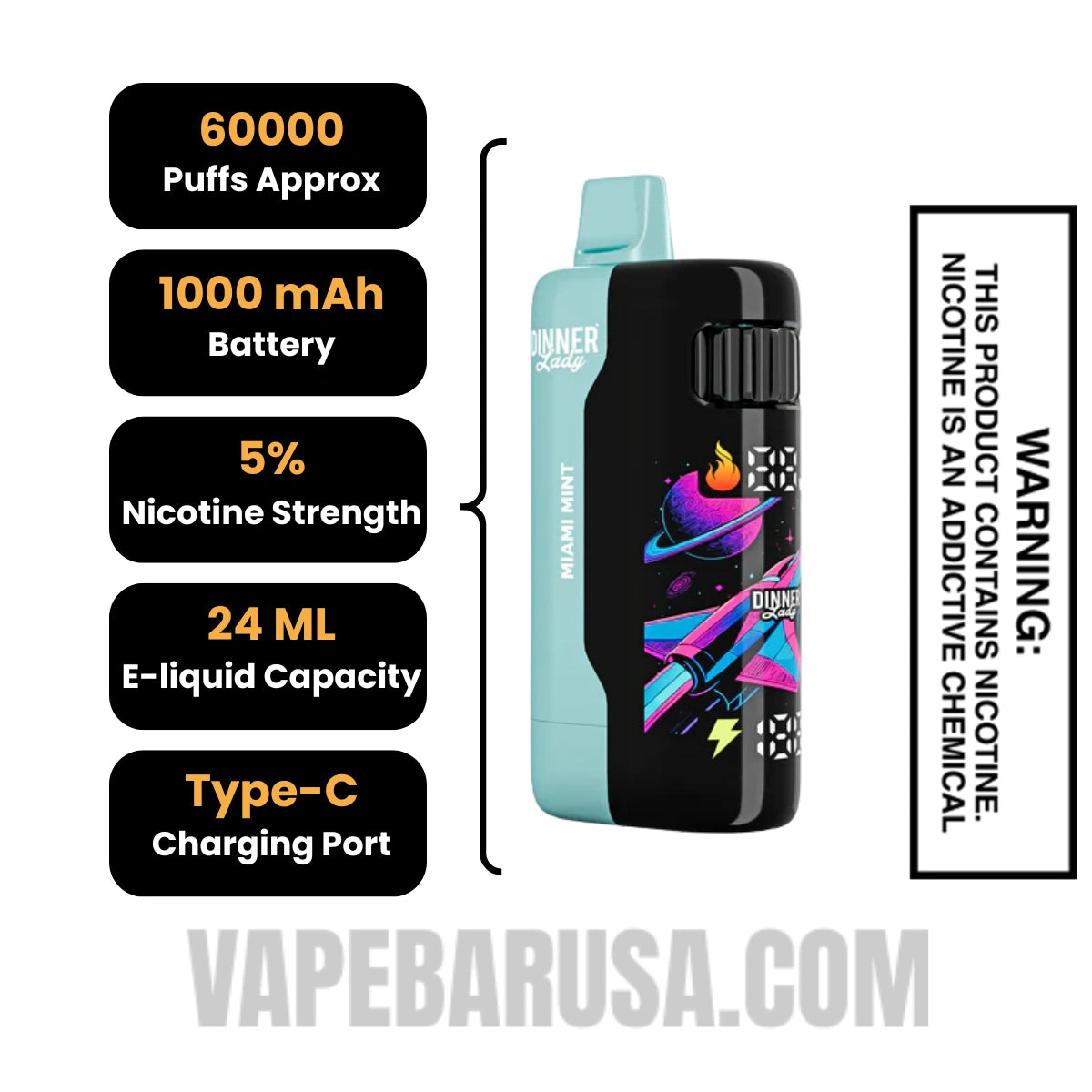 Miami Mint Dinner Lady Galax 60K Disposable Vape Specifications