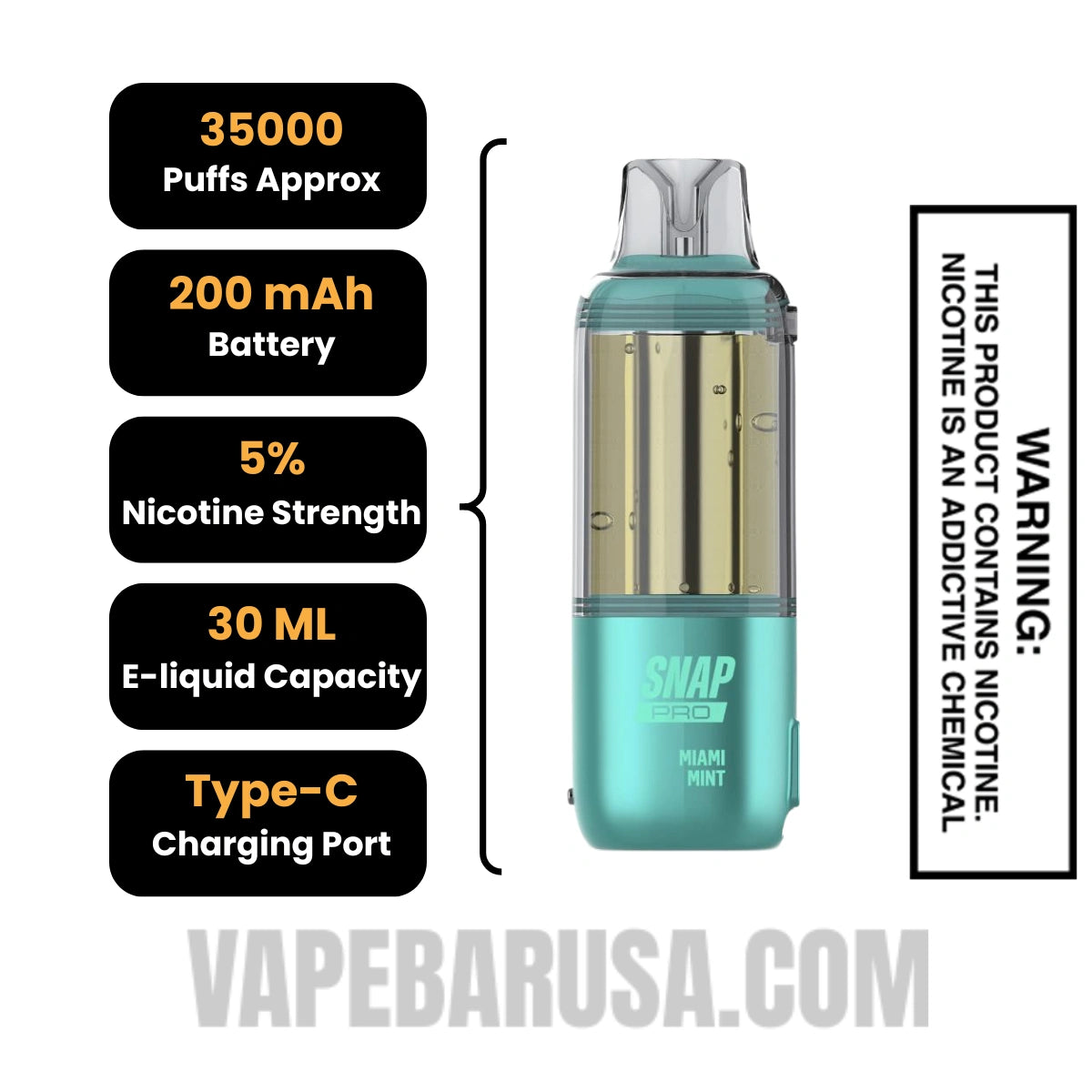 Miami Mint Dinner Lady Snap Pro Intense 35K Pre-filled Replacement Pod Specifications