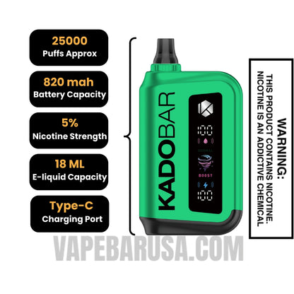 Miami Mint Kado Bar Rizz 25000 Disposable Vape Specifcations
