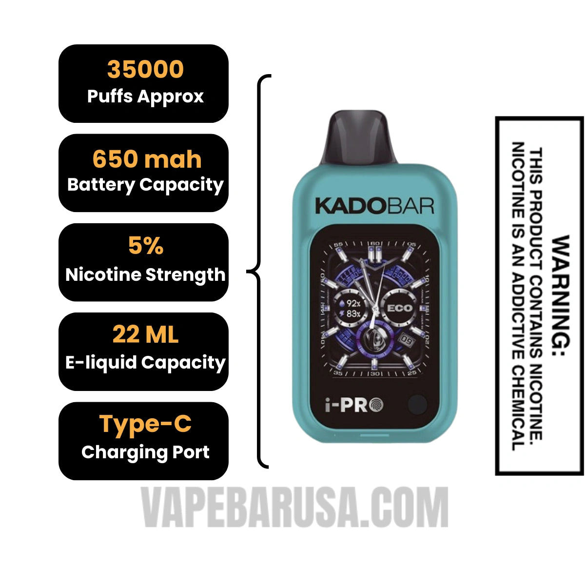 Miami Mint Kado Bar i-Pro 35K Disposable Vape Specifications