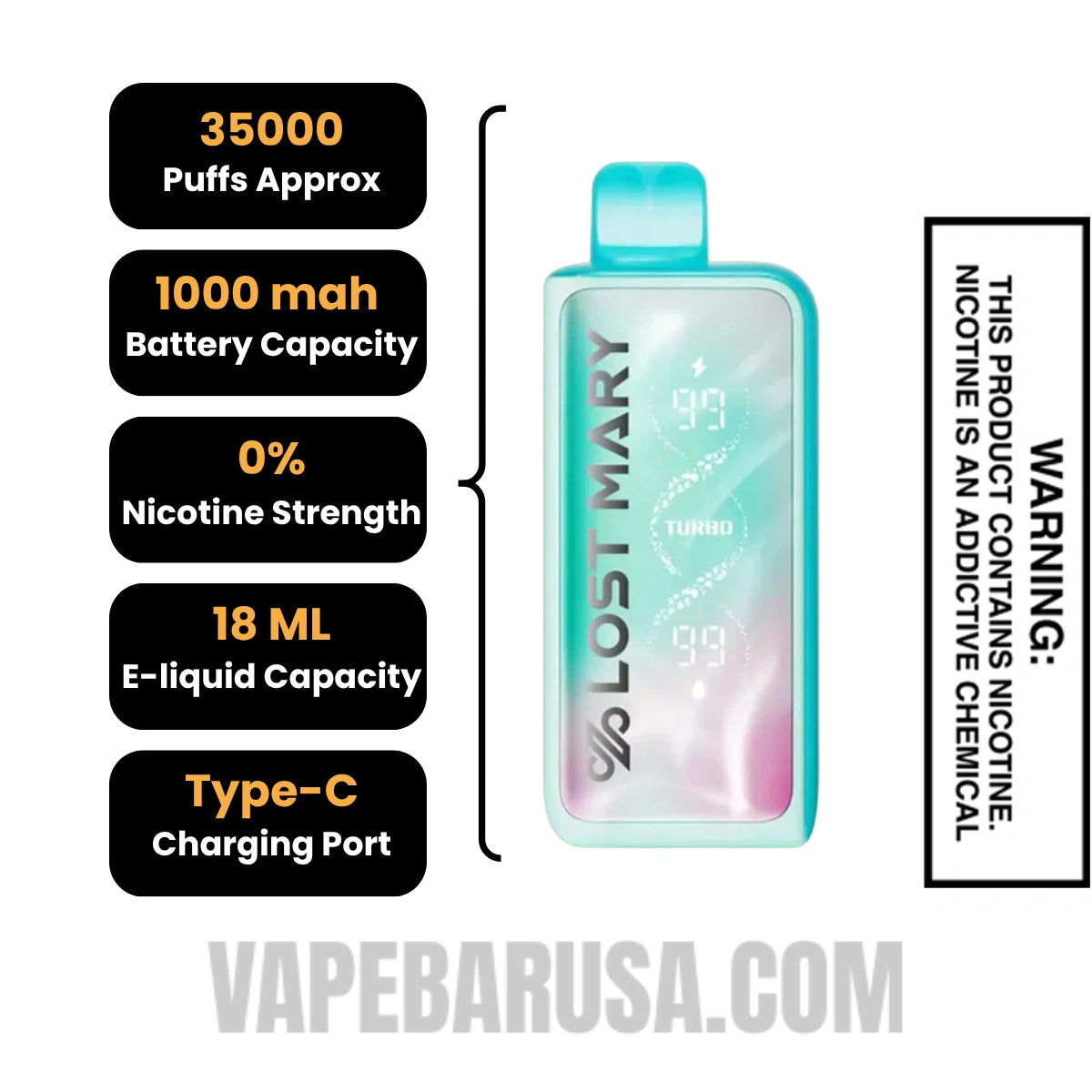 Miami Mint Lost Mary MT35000 Disposable Vape - 0% Nic Specifications 