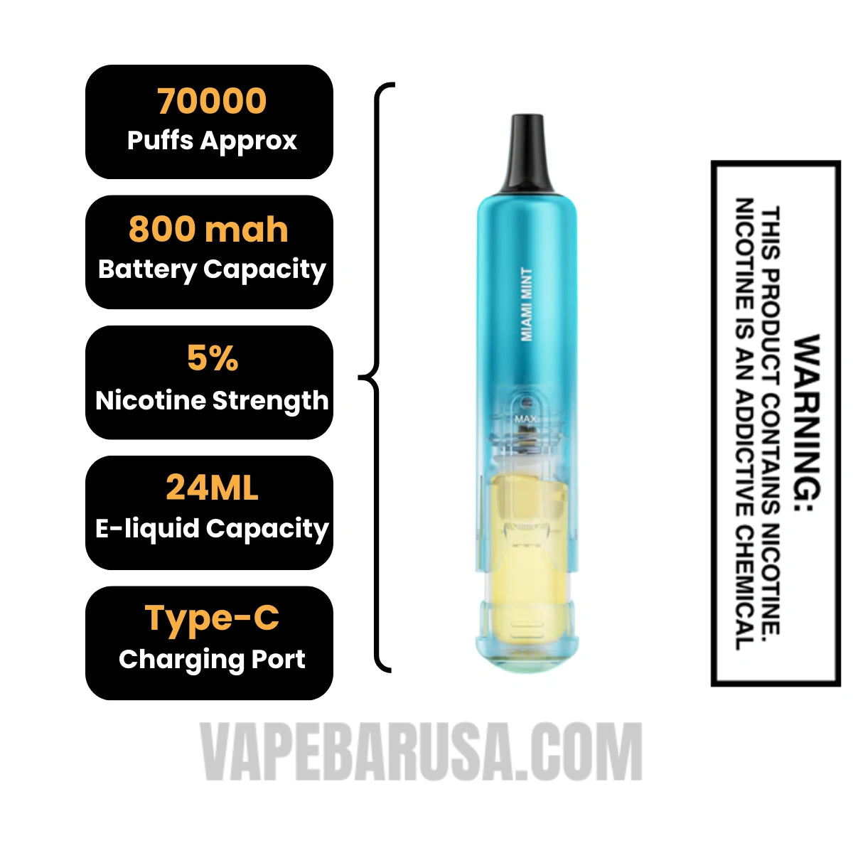 Miami Mint Lost Mary Nera Fullview 70K Disposable Pod Specifications