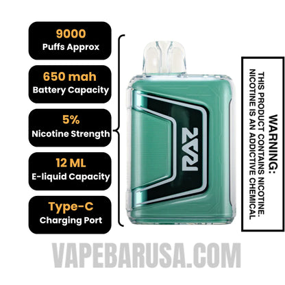 Miami Mint RAZ TN9000 Disposable Vape Specifications