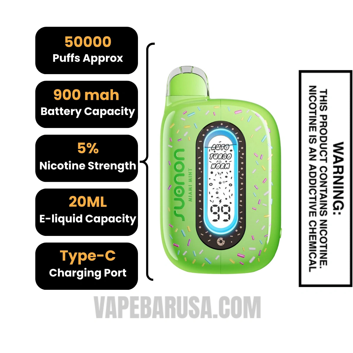Miami Mint Suonon Donete 50k Disposable Vape Specifications