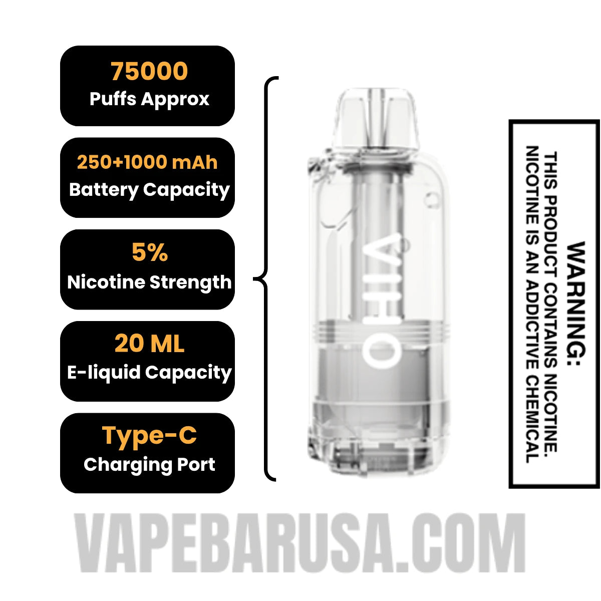 Miami Mint VIHO Shadow 75K Vape Pod Specifications