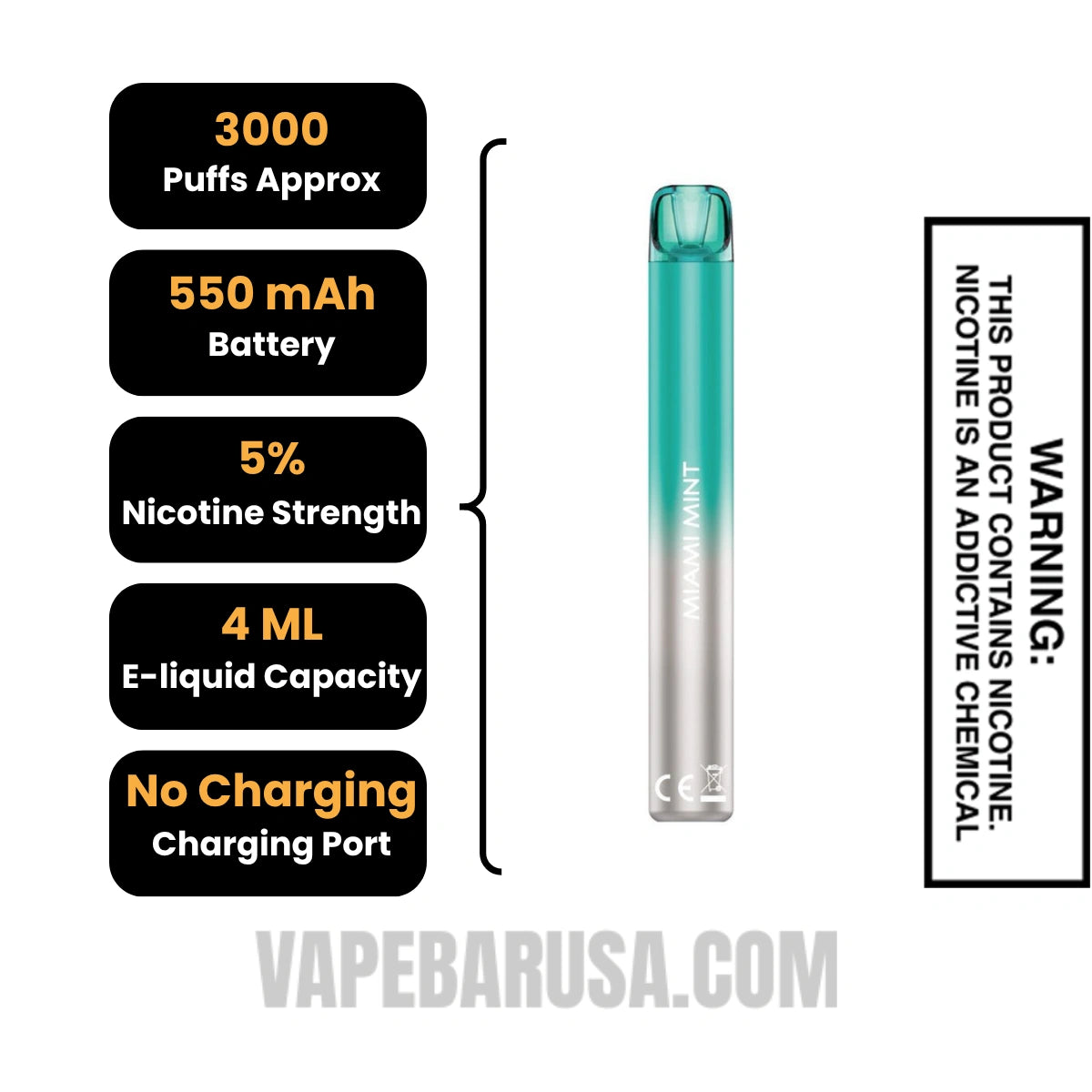Miami Mint Voom Mesh 3000 Puffs Disposable Vape Specifications