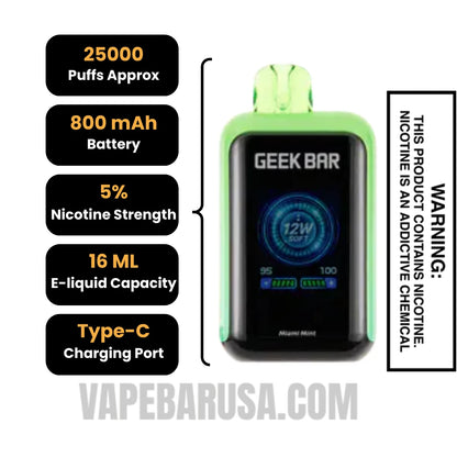 Miami Mint Geek Bar Skyview Disposable Vape Specifications