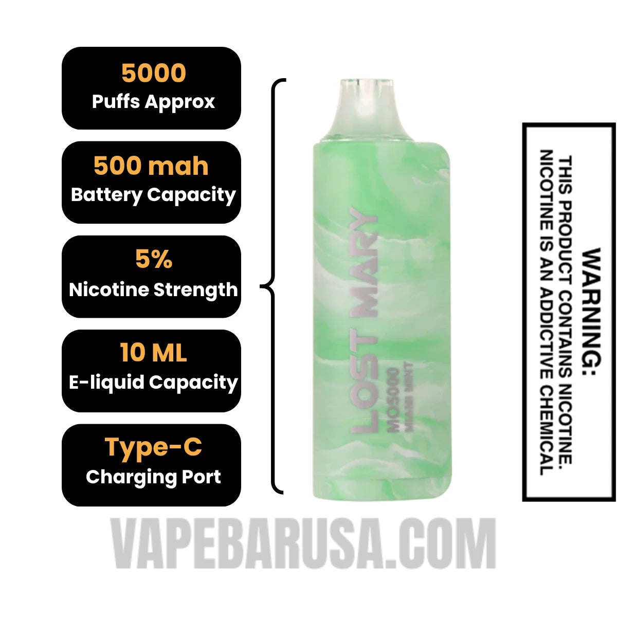 Miami Mint Lost Mary MO5000 Disposable Vape Specifications