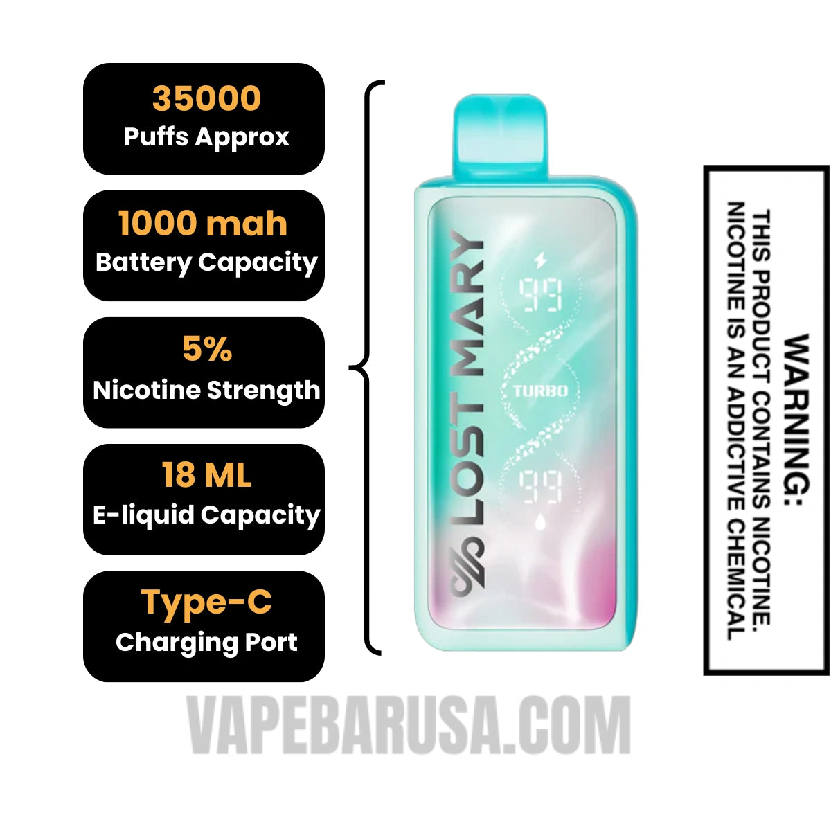 Miami Mint Lost Mary MT35000 Turbo Disposable Vape Specifications