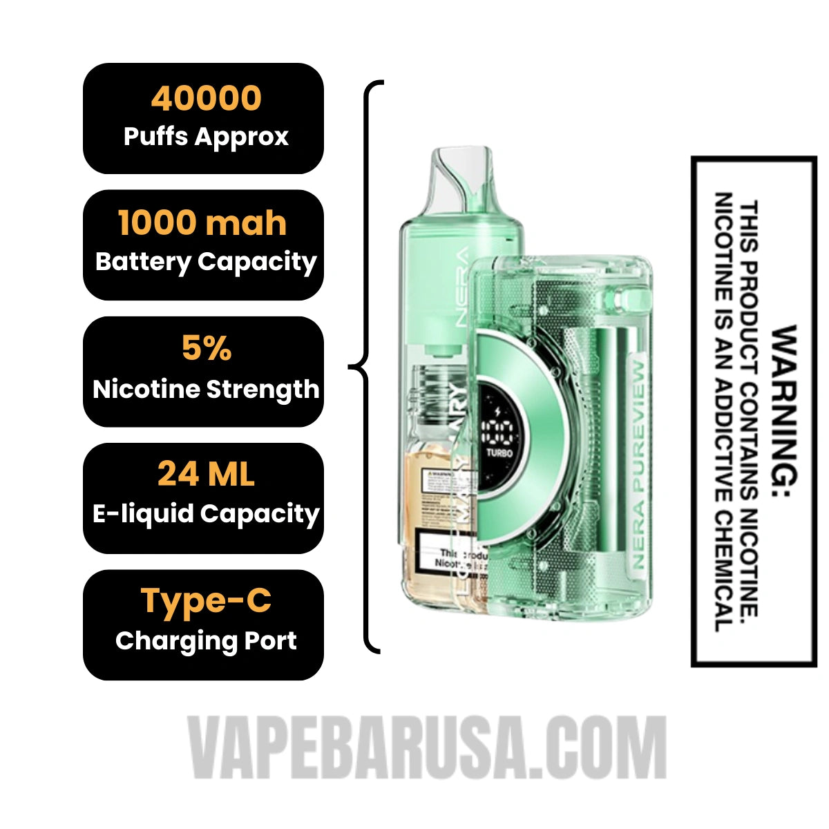 Miami Mint Lost Mary Nera Pureview 40K Vape Kit Specifications