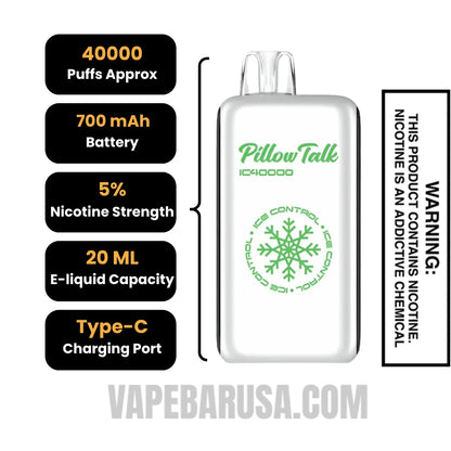 Miami Mint Pillow Talk IC40000 Disposable Vape Specifications