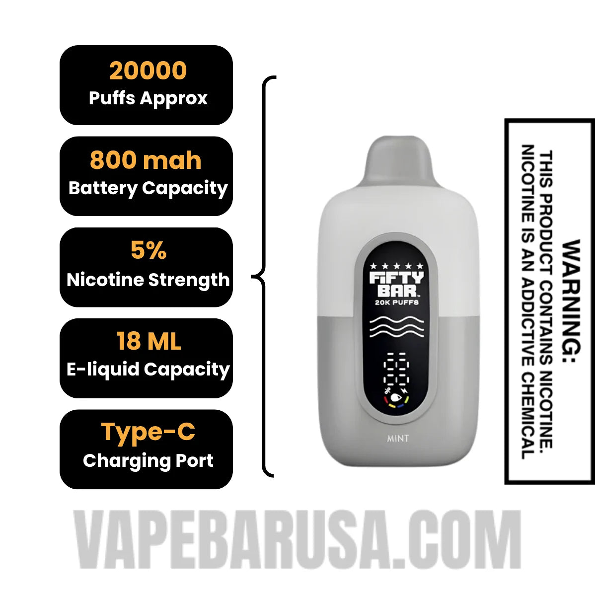 Mint Fifty Bar 20K Texas Edition Disposable Vape Specifications