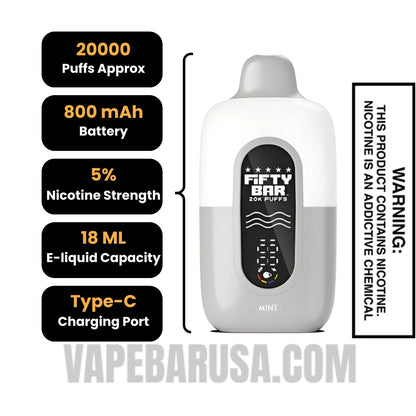 Mint Fifty Bar 20k Disposable Vape Specifications 