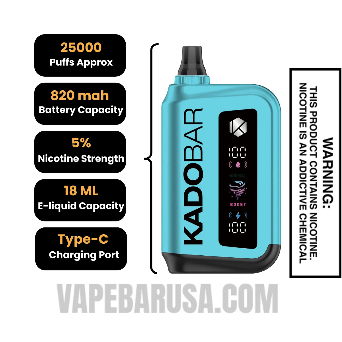 Mint Hawaiian Kado Bar Rizz 25000 Disposable Vape specifcations
