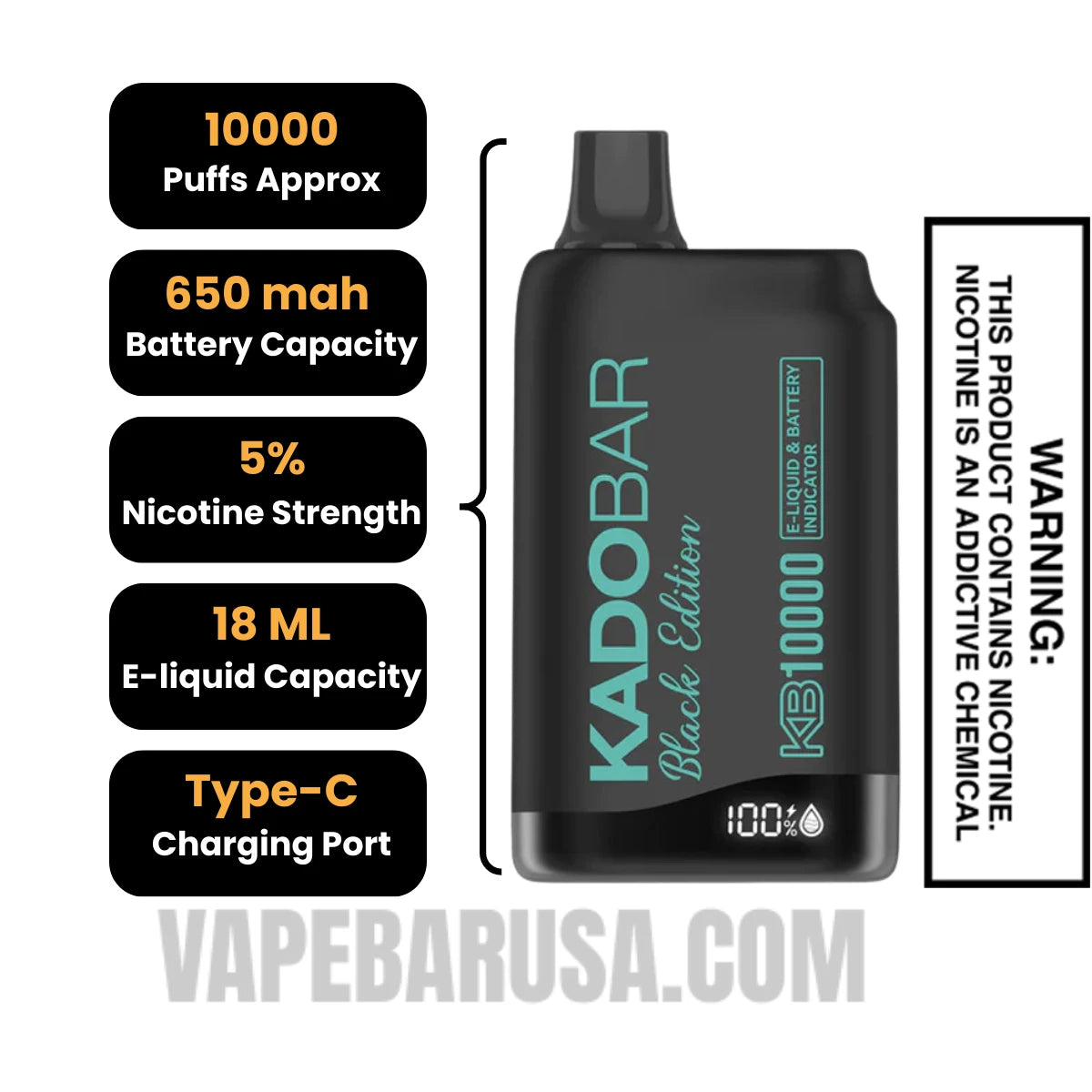 Mint Kado Bar Black Edition Disposable Vape Specifications