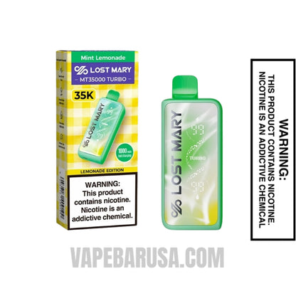 Mint Lemonade Lost Mary MT35000 Turbo Disposable Vape With package box