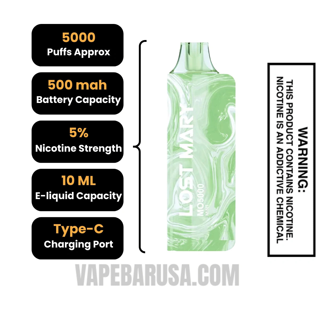 Mint Lost Mary MO5000 Disposable Vape Specifications