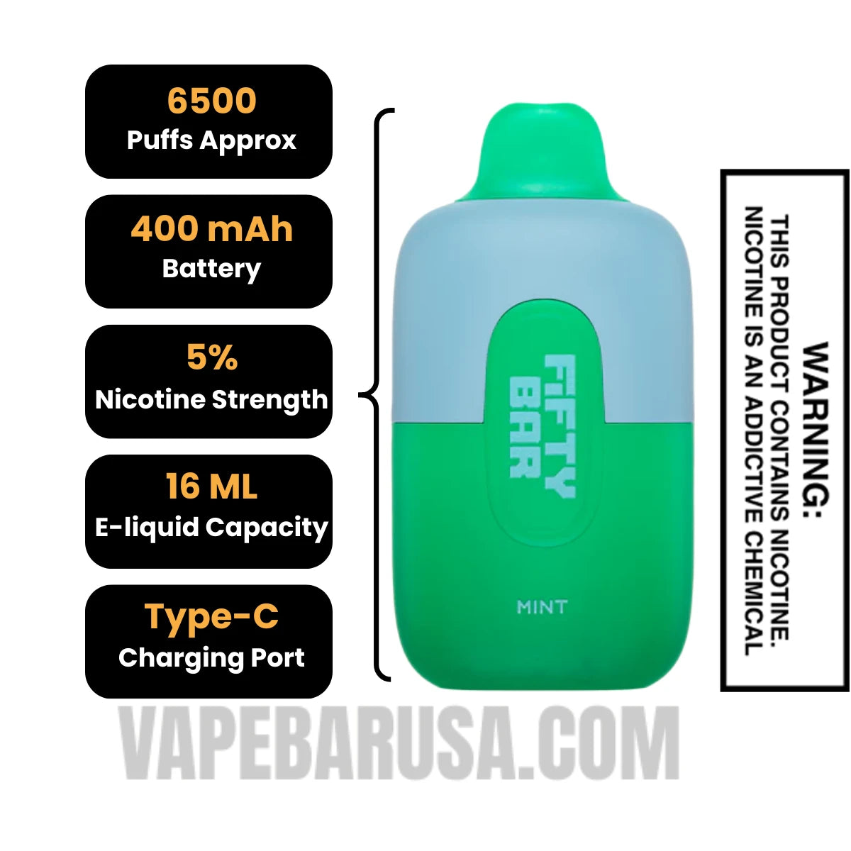 Mint Fifty Bar Disposable Vape 6500 Puffs Specifications