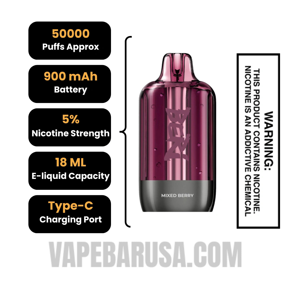 Mixed Berry Beri Cliq 50K Disposable Vape Pod Specifications