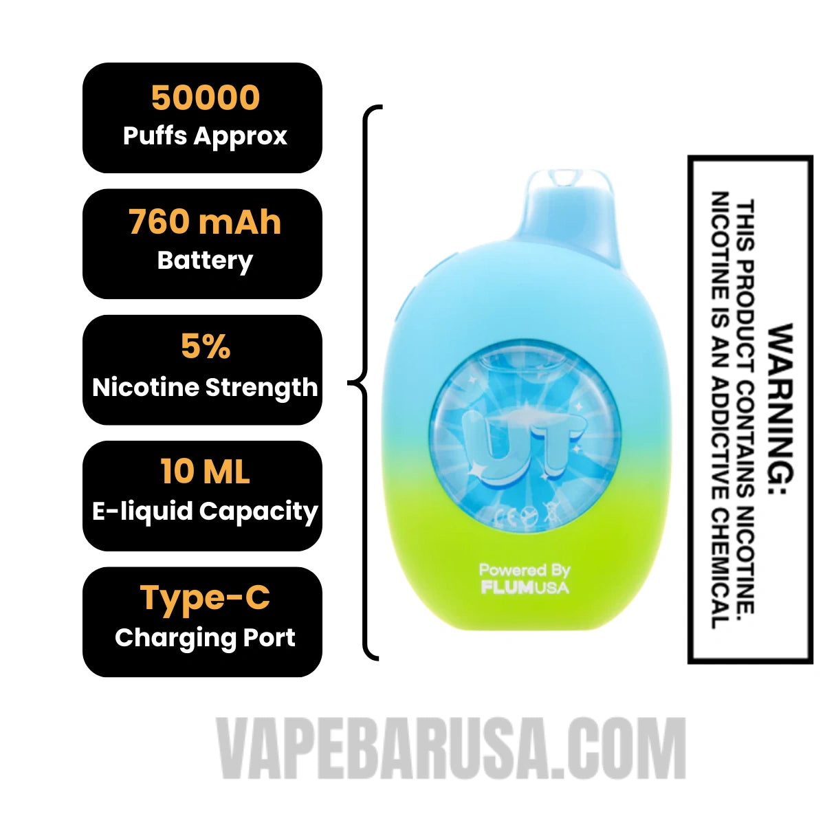 Naked/Spring Water Flum UT Bar 50K Disposable Vape Specifications