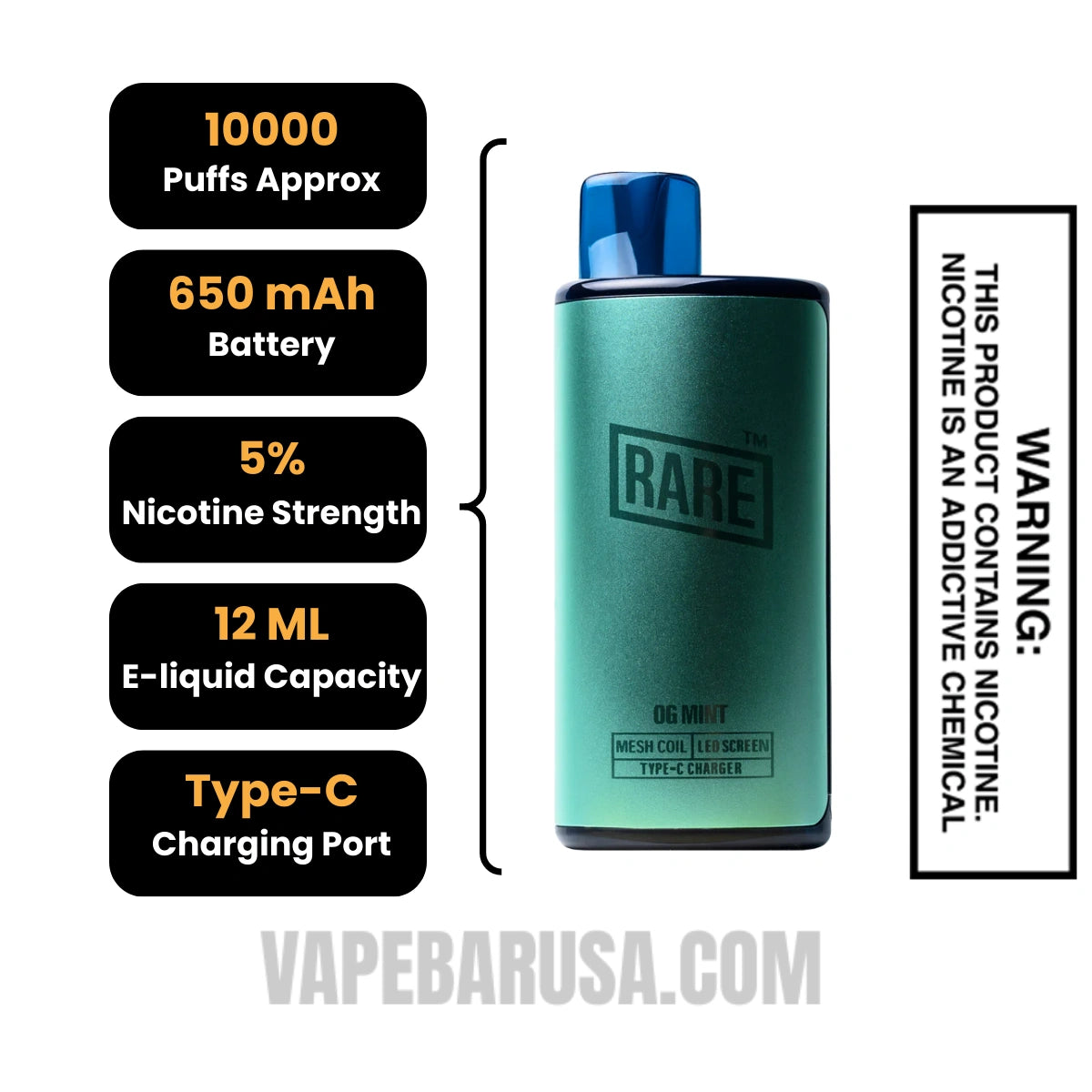 OG Mint Rare Palm 10000 Disposable Vape Specifications