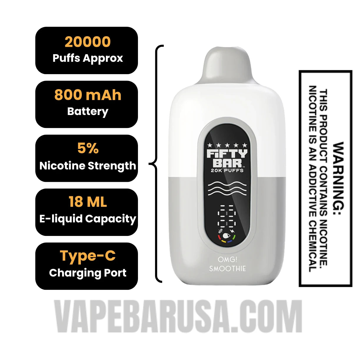 OMG! Smoothie Fifty Bar 20k Disposable Vape Specifications