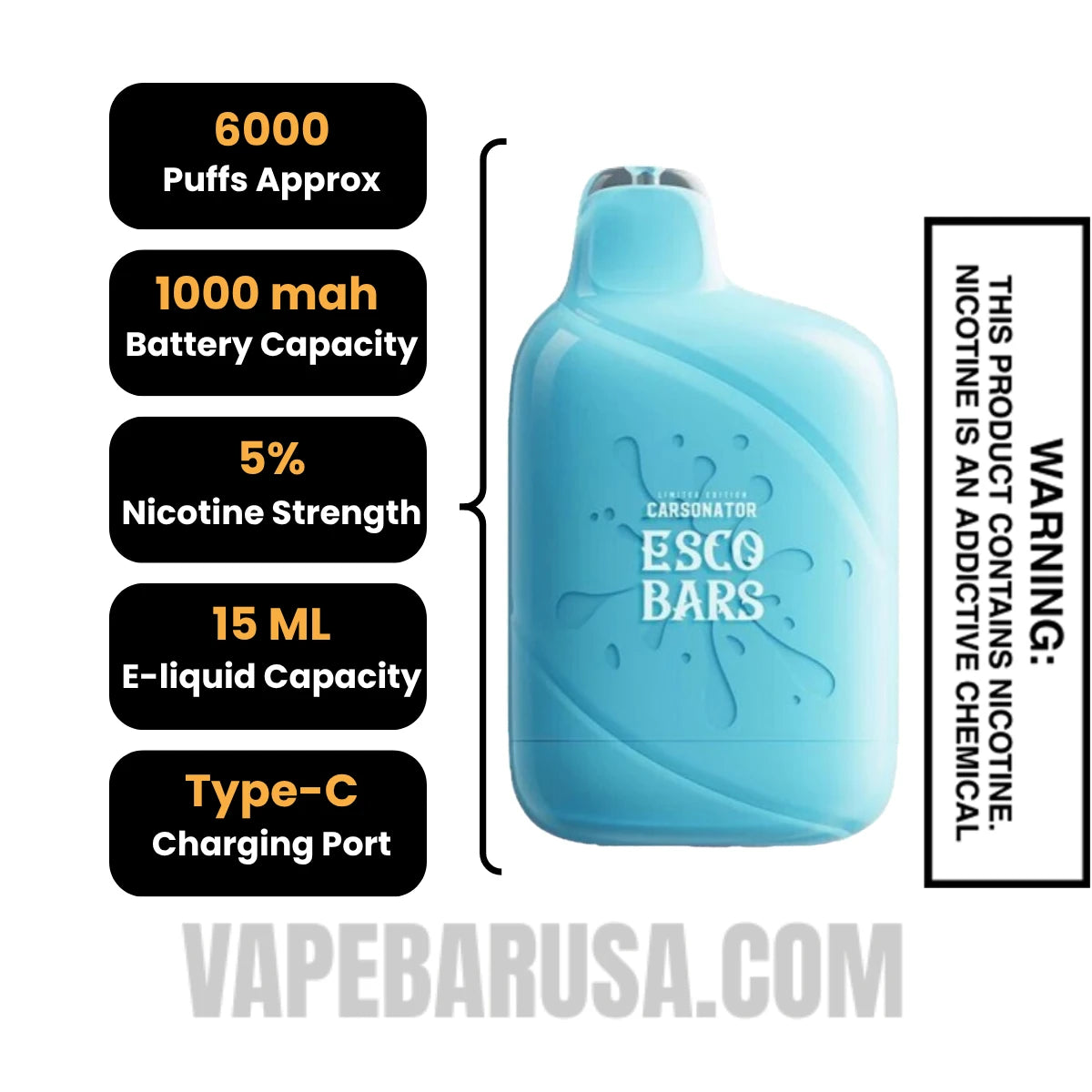 Ocean Mist Esco Bars 6000 Puffs Disposable Vape Specifications