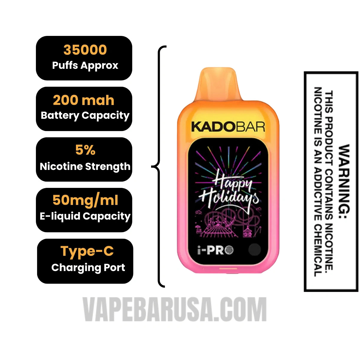 Orange Cherry Kado Bar I-PRO 35K Disposable Vape Specifications