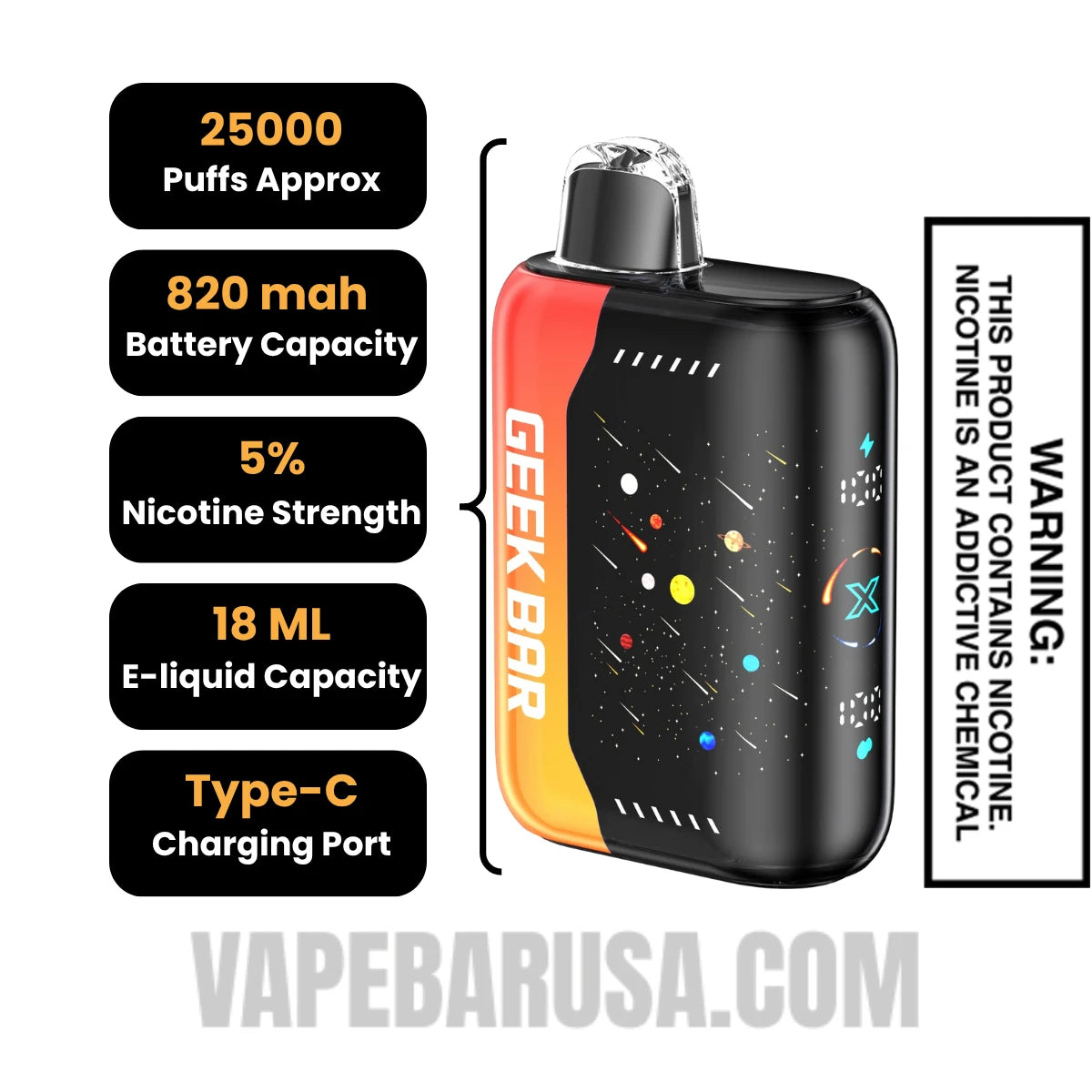 Orange Dragon Geek Bar Pulse X Disposable Vape Specifications