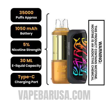 Orange F*king Fab Dinner Lady Snap Pro 35K Disposable Vape Kit Specifications