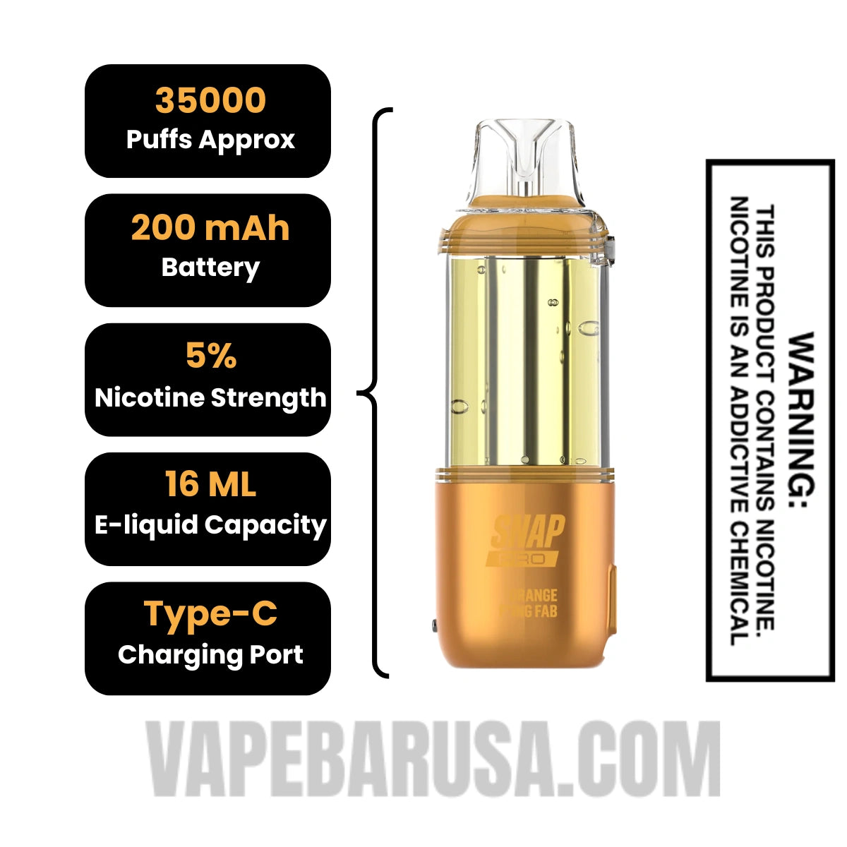 Orange F*king Fab Dinner Lady Snap Pro 35K Disposable Vape Pod Specifications