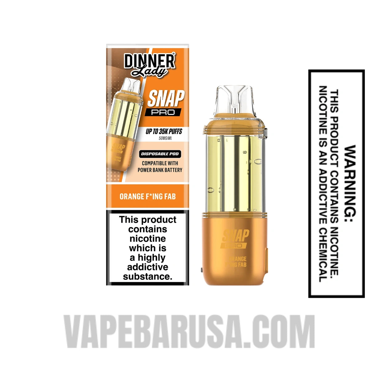 Orange F*king Fab Dinner Lady Snap Pro 35K Disposable Vape Pod with package box