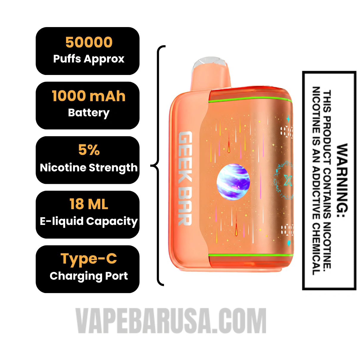Orange Fcuking Fab Geek Bar Pulse X2 Disposable Vape Specifications