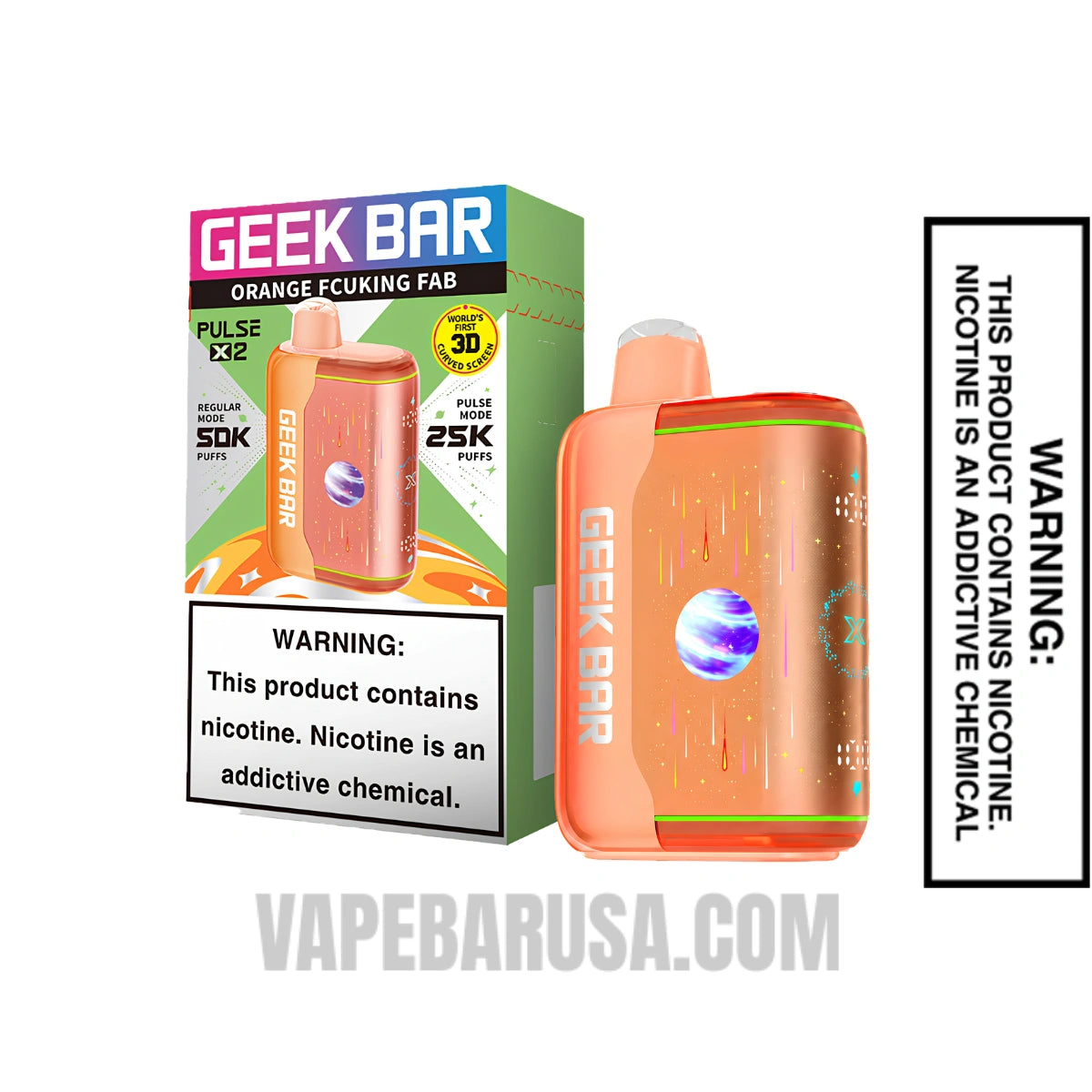 Orange Fcuking Fab Geek Bar Pulse X2 Disposable Vape With Package Box