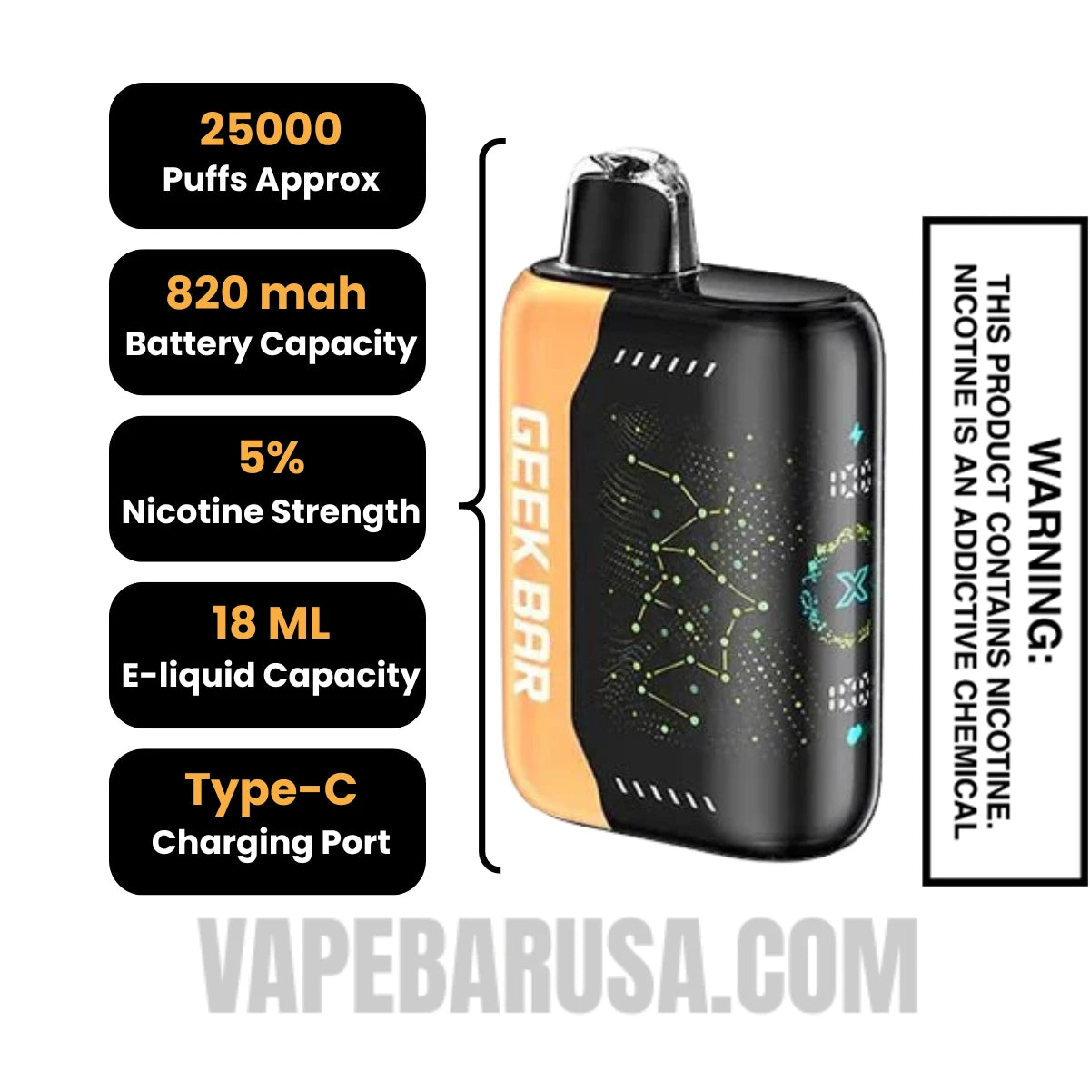 Orange Fcuking Fab Geek Bar Pulse X Disposable Vape Specifications