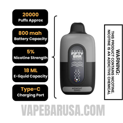 Orange Mint Fifty Bar 20K Midnight Series Disposable Vape Specifications