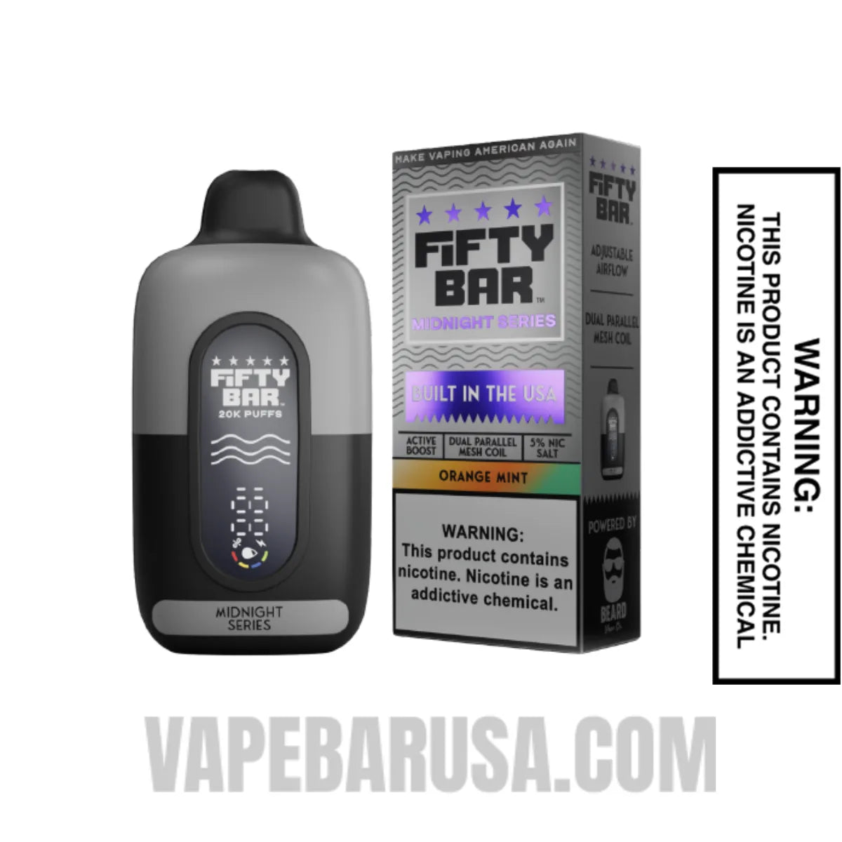 Orange Mint Fifty Bar 20K Midnight Series Disposable Vape With Package Box