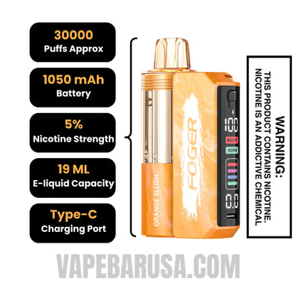 Orange Slush Foger Switch Pro 30K Disposable Vape Kit Specifications